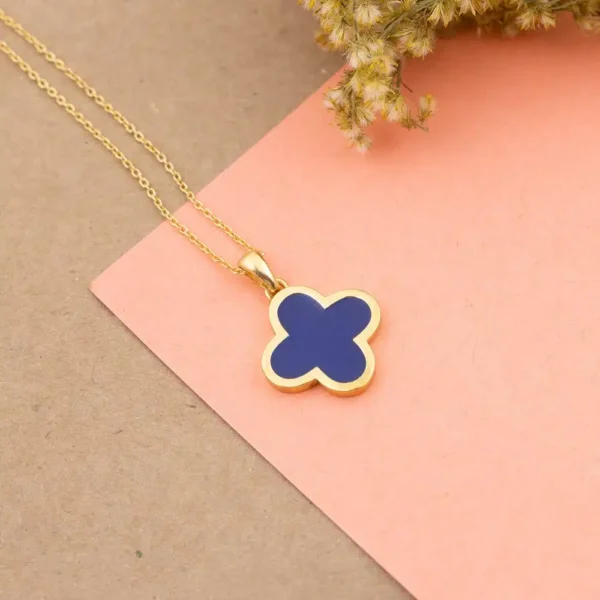 Dainty Four Leaf Clover Necklace – Royal Blue Colour