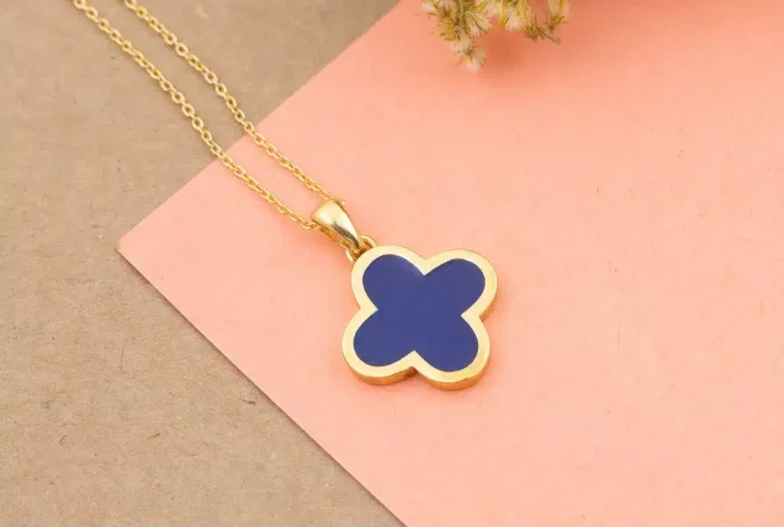 Dainty Four Leaf Clover Necklace - Royal Blue Colour