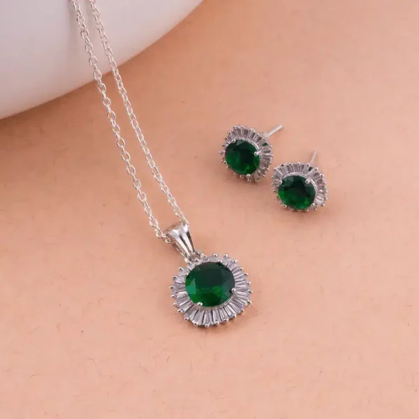 Green Emerald Colour Necklace Set Silver Plated