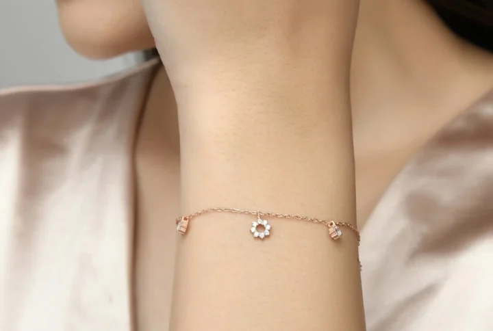 Flower Charm Bracelet, Rose Gold Plated