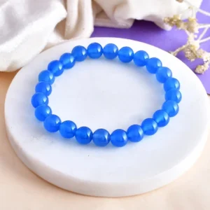 Natural Blue Chalcedony Stone Bracelet - Unisex, Stretchable