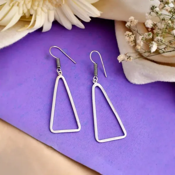 Large Geometric Triangle Earrings – Silver Plated