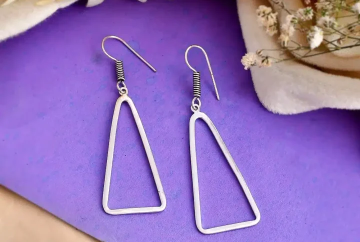 Large Geometric Triangle Earrings - Silver Plated