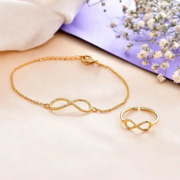 Infinity Ring and Infinity Bracelet Gold Combo