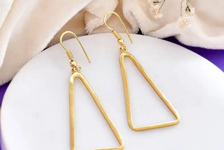 Large Geometric Triangle Shape Earrings - Gold