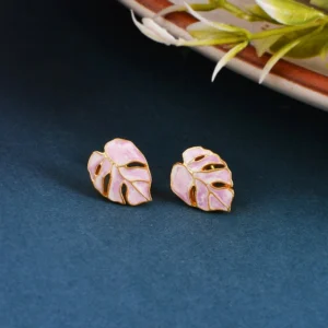 light pink leaf enamel earrings creative pic